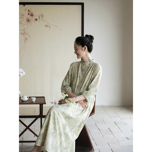 牧衣游原创 印花纯棉连衣裙夏新款宽松抽绳显瘦文艺碎花裙 听风雨 商品图1