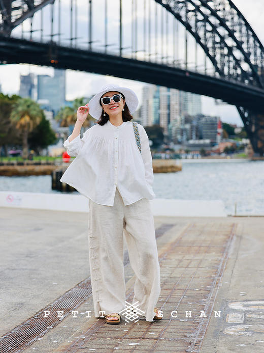 PETIT SCHAN小闪 CLO#807 Haze Wanderer 烟霞裁浪客 日本进口纯亚麻定位绣花一字盘扣直筒裤 商品图3