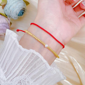 【限时7.5折】【定价黄金】足金 5D硬金圆珠编织红绳双层手链天然淡水珍珠转运金珠转运红绳成品手串(RFXJB0096-3.504)【补手工费可以换新的绳子】预售产品下单后不退款不退货不换货不补差价