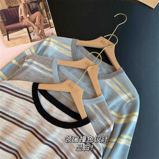 色系太好看了！2025天丝亚麻防晒罩衫显瘦撞色条纹针织衫T恤！ 商品图3