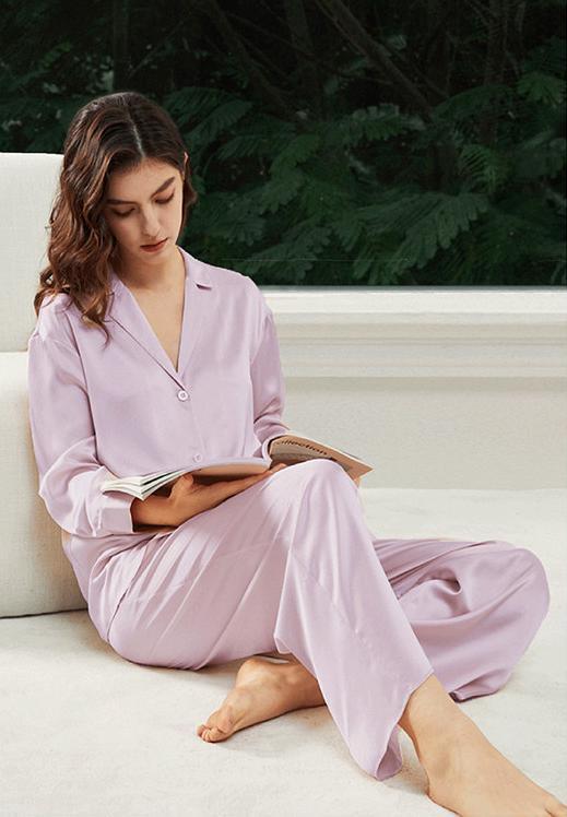 19姆米重磅桑蚕丝纯色家居服 | SOUTHSILK 南方丝巢 经典款四季款高级质感套装长袖长裤女款（2401） 商品图2