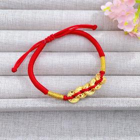 【限时7.5折】【定价黄金】足金 #招财进宝 #碎碎冰 无氰5D硬金空心招财仿五帝币编织绳调节手串成品手串（成人佩戴）(AJ5DSC00056)预售产品下单后不退款不退货不换货不补差价