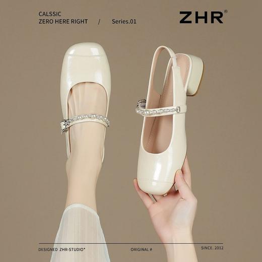 ZHR网红包头凉鞋女2025新款高级浅口小皮鞋洋气小香风粗跟凉鞋女 商品图7