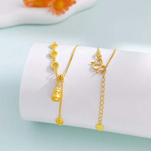 【限时克减150元】足金999 #葫芦 5G黄金镂空AB链福禄满园Y形葫芦流苏福禄连连福佑金调节套链(AG5GTL00485)预售产品下单后不退款不退货不换货不补差价 商品图0