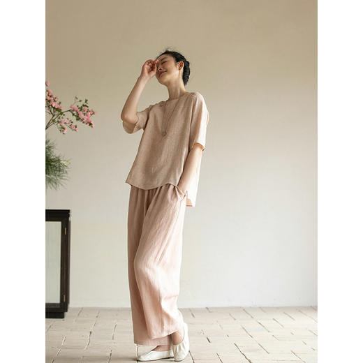 牧衣游原创 手工刺绣汉麻套头衫轻薄清凉禅意复古短袖上衣 撷芳归 商品图2