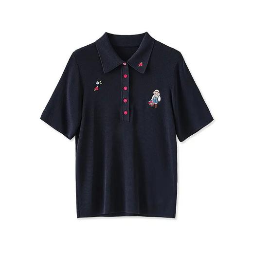 「高货wl」全新升级【铂金会员220/天猫289/差价69】(42021)洛诗琳2025复古法式时尚洋气翻领小熊刺绣针织上衣女夏款42021 商品图4