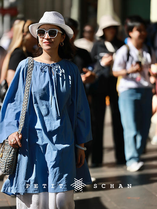 PETIT SCHAN小闪 CLO#805 wander 云游 纯棉文艺抽绳八分袖连衣裙 商品图0