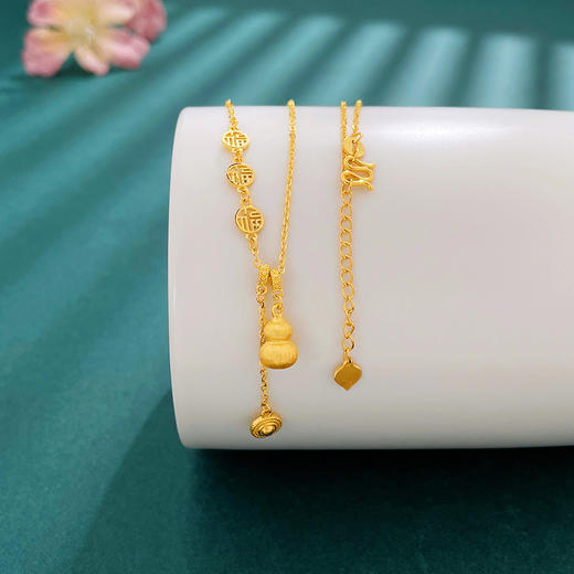 【限时克减150元】足金999 #葫芦 #招财纳福 5G黄金空心圆满福牌项链古风福禄双至招财葫芦转运圆盘叠戴调节套链(AG5GTL00495)预售产品下单后不退款不退货不换货不补差价 商品图0