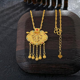 【限时克减150元】足金999 #宫廷风 #天子门生 #珐琅 古法镂空宝石珐琅长命锁项链铃铛流苏花丝如意龙凤呈祥锁包婚嫁调节套链(YQGFTL00092)（预售产品下单后不退款不退货不换货不补差价）