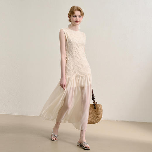 【度假欧若风】法式浪漫拼接蕾丝网纱裙女夏季波纹连衣裙H0050817 商品图1