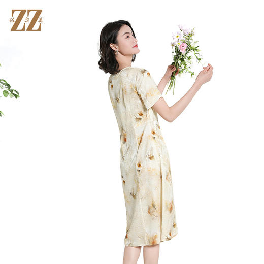 佐尔美夏季新款时尚气质碎花桑蚕丝短袖连衣裙女M42LS82 商品图4