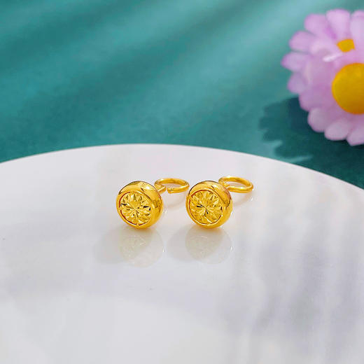 【限时克减150元】足金999.9 【精品】实心车花仿钻圆盘耳饰耳钉仿钻耳钉泡泡耳钉(AWWES00318)（预售产品下单后不退款不退货不换货不补差价 商品图0