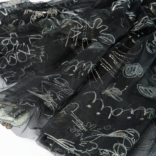 谜底提花半身裙2025夏季新品复古风松紧腰A型中长网纱裙25BMB5003 商品图3