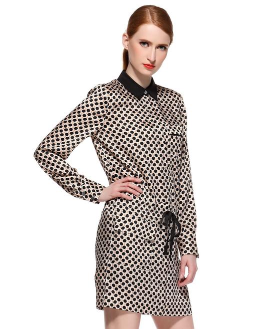 EQ:IQ  黑/卡其色印花潮流个性长袖连衣裙 商品图2