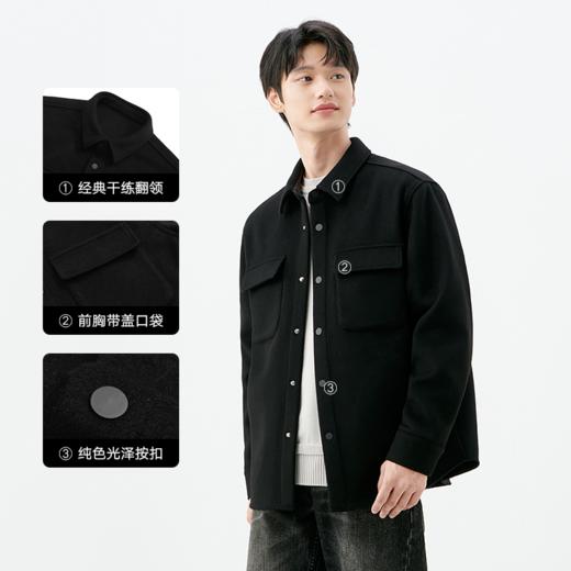 gxg.jeans男装冬季黑色绵羊毛翻领毛呢大衣衬衫外套男黑色绵羊毛翻领毛呢 商品图1