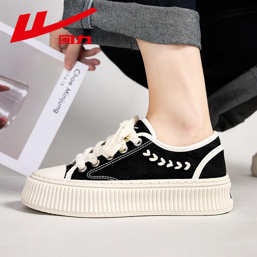 回力女鞋帆布鞋2025春季新款小众百搭麦穗厚底饼干鞋子女休闲板鞋 商品图3