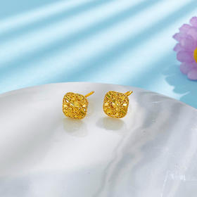 【限时克减150元】足金999 #小方糖 5G黄金镂空绕线几何方块耳饰甜蜜小方糖耳钉(AG5GES00221)（预售产品下单后不退款不退货不换货不补差（预售产品下单后不退款不退货不换货不补差