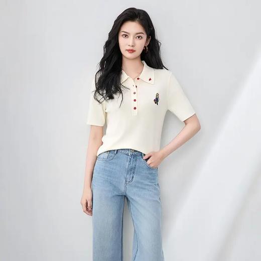 「高货wl」全新升级【铂金会员220/天猫289/差价69】(42021)洛诗琳2025复古法式时尚洋气翻领小熊刺绣针织上衣女夏款42021 商品图0