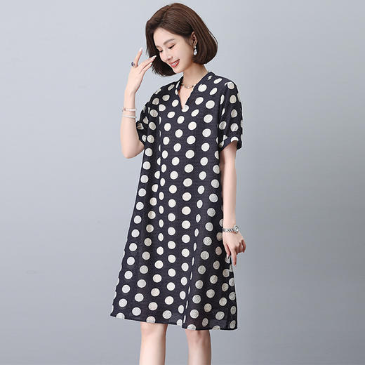 雀说波点连衣裙女法式气质v领设计感宽松薄天丝裙子AL8655 商品图3