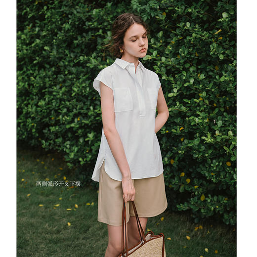 OLrain欧芮儿白色通勤衬衫2025夏季新款休闲宽松弧形开叉下摆设计 商品图1