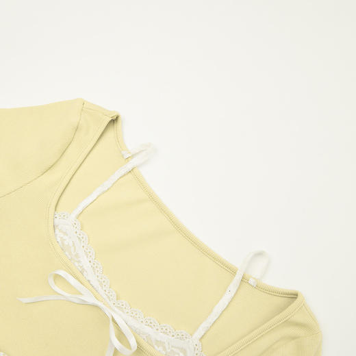 【纯欲少女感】拼接蕾丝假两件短款T恤女夏季蝴蝶结上衣V0050351 商品图5