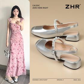 ZHR网红包头凉鞋女2025新款高级浅口小皮鞋洋气小香风粗跟凉鞋女