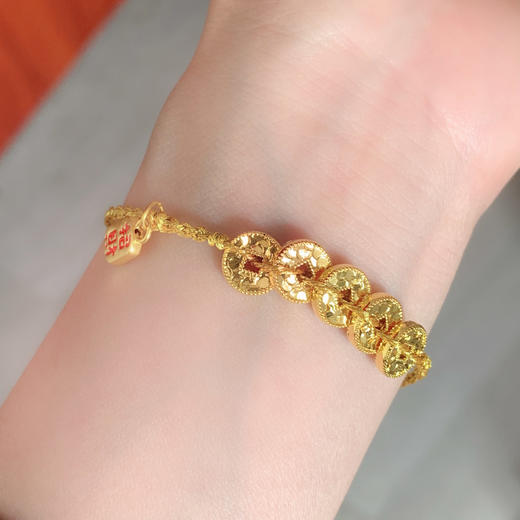 【限时7.5折】【定价黄金】足金 #碎碎冰#招财纳福 无氰5D空心招财吊饰碎碎冰仿五帝币调节手链成品手串(AA5DSC00089)【补手工费可以换新的绳子】（预售产品下单后不退款不退货不换货不补差价） 商品图2