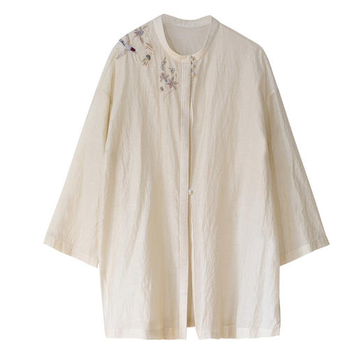 牧衣游原创 丝棉手工刺绣短外套夏季新品轻薄舒爽百搭开衫 和月香 商品图4