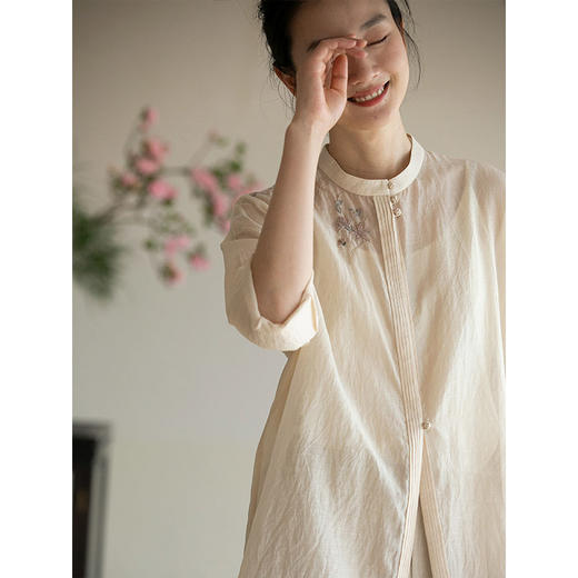 牧衣游原创 丝棉手工刺绣短外套夏季新品轻薄舒爽百搭开衫 和月香 商品图3