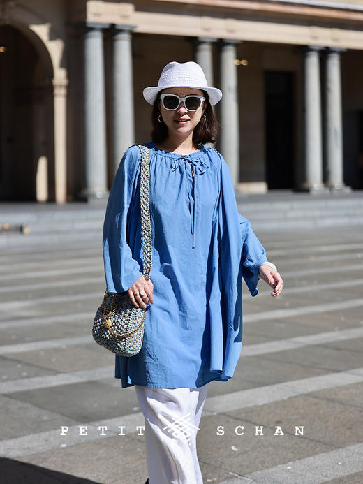 PETIT SCHAN小闪 CLO#805 wander 云游 纯棉文艺抽绳八分袖连衣裙 商品图2