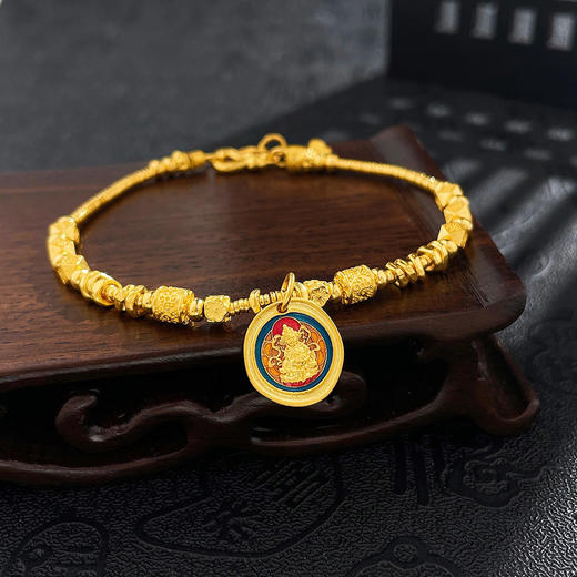 【限时克减128元】足金999 #低温珐琅 古法黄财神吊饰财神驾到转运珠金圈调节手链（内为无弹力棉线）(AEQGFSL00228)（预售产品下单后不退款不退货不换货不补差价） 商品图1