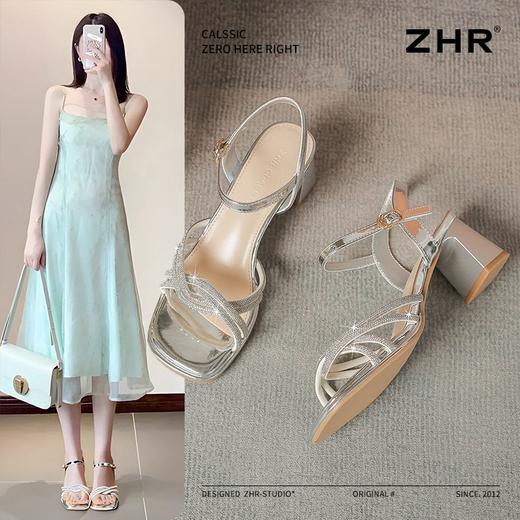 ZHR仙女水钻凉鞋2025夏季新款时尚超仙一字带粗跟凉鞋轻便高跟鞋 商品图6