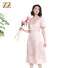 佐尔美夏季新款新中式国风碎花桑蚕丝短袖连衣裙女M42LS83 商品缩略图1