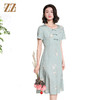 佐尔美夏季新款新中式碎花100%桑蚕丝短袖连衣裙女M42LS80 商品缩略图2