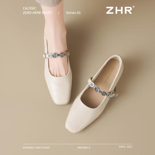 ZHR方头水钻浅口单鞋复古玛丽珍鞋2025新款春季法式平底气质皮鞋 商品图9