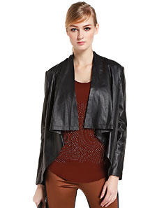 A1121582P02   玛丝菲尔Marisfrolg 黑色时尚百搭长袖皮衣