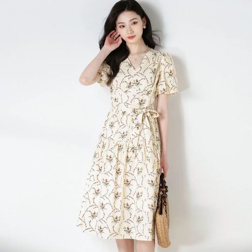 「高货sh」全新升级【铂金会员293/天猫389/差价96】(41749)洛诗琳夏法式甜美复古V领泡泡袖茶歇裙纯棉印花收腰连衣裙41749 商品图2