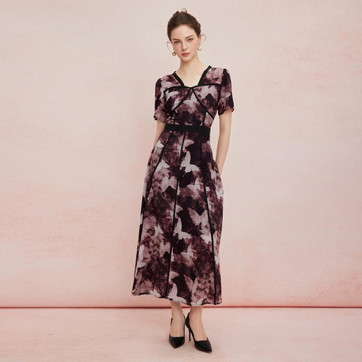 QF831斯尔丽2025夏季新款浪漫分割印花收腰放摆显高显瘦连衣裙 商品图3
