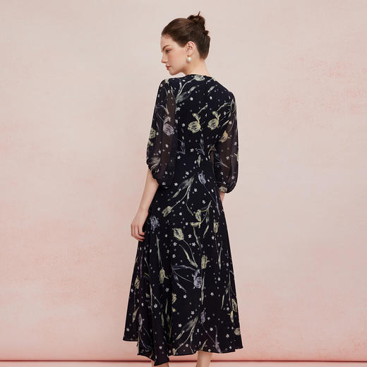 QF833斯尔丽25新款法式浪漫荷叶边腰间流苏显高显瘦散大摆碎花连衣裙 商品图1