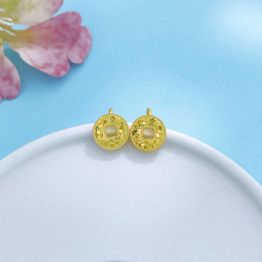 【限时克减150元】足金999.9  #碎碎冰 【精品】实心财源滚滚招财铜钱造型金币耳饰耳钉(AWWES00090)（预售产品下单后不退款不退货不换货不补差（预售产品下单后不退款不退货不换货不补差 商品图0