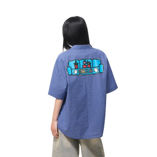 FDR官方店 涂鸦手绘狗狗印花短袖衬衫男女夏季宽松潮牌格纹衬衣 商品图2