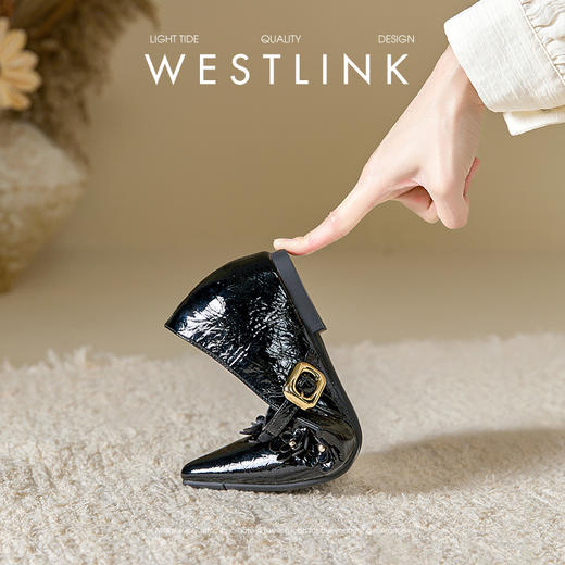 西遇尖头单鞋女新款夏季法式仙女花朵亮片内增高银色玛丽珍鞋V1056720 商品图2