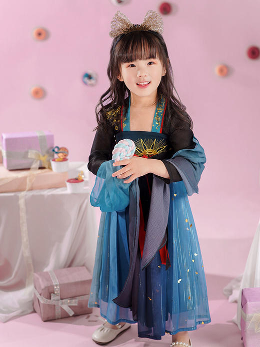 【重回汉唐小南时叙】儿童改良齐胸连衣裙原创汉服女童夏季薄款亲子款 商品图1