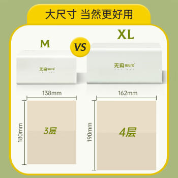 无染wuro本色抽纸 竹浆纸4层115抽*20包XL码  大尺寸纸巾卫生纸餐巾纸整箱 /家庭清洁/纸品 /清洁纸品 /抽纸 商品图0