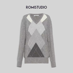 ROMI STUDIO高品质  复古学院风菱格撞色羊毛毛衣M2288