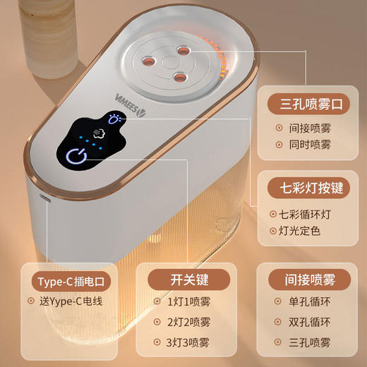 维米仕（vimees）三孔加湿器2L 白色VM8071 商品图3