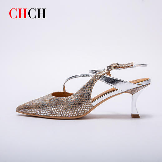 CHCH祈祈尖头包头凉鞋女2025夏季新款银色羊皮高跟浅口单鞋CP1B2021 商品图4
