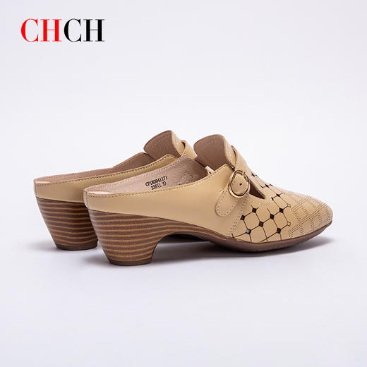 CHCH祈祈包头镂空半包拖鞋女2025夏季新品休闲凉拖女外穿柔软羊皮粗跟勃肯鞋CP1B3041 商品图2
