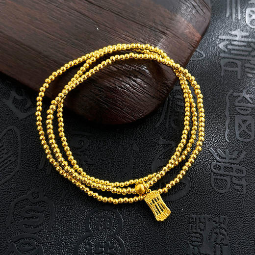 【限时克减150元】足金 【精品】3D硬金空心算盘吊饰三圈幸运手串圆珠弹力绳成品手串（算盘珠不可动）(AK3DSC00022)预售产品下单后不退款不退货不换货不补差价 商品图1