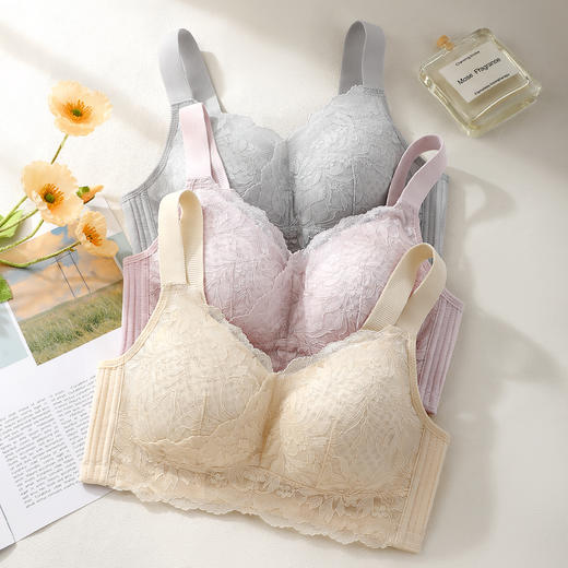 D2-【B-E杯】【轻薄透气蜂巢杯】大胸显小包容显瘦内衣女收副乳大码薄款文胸罩    云霞月吟【大胸-蕾丝】 商品图8